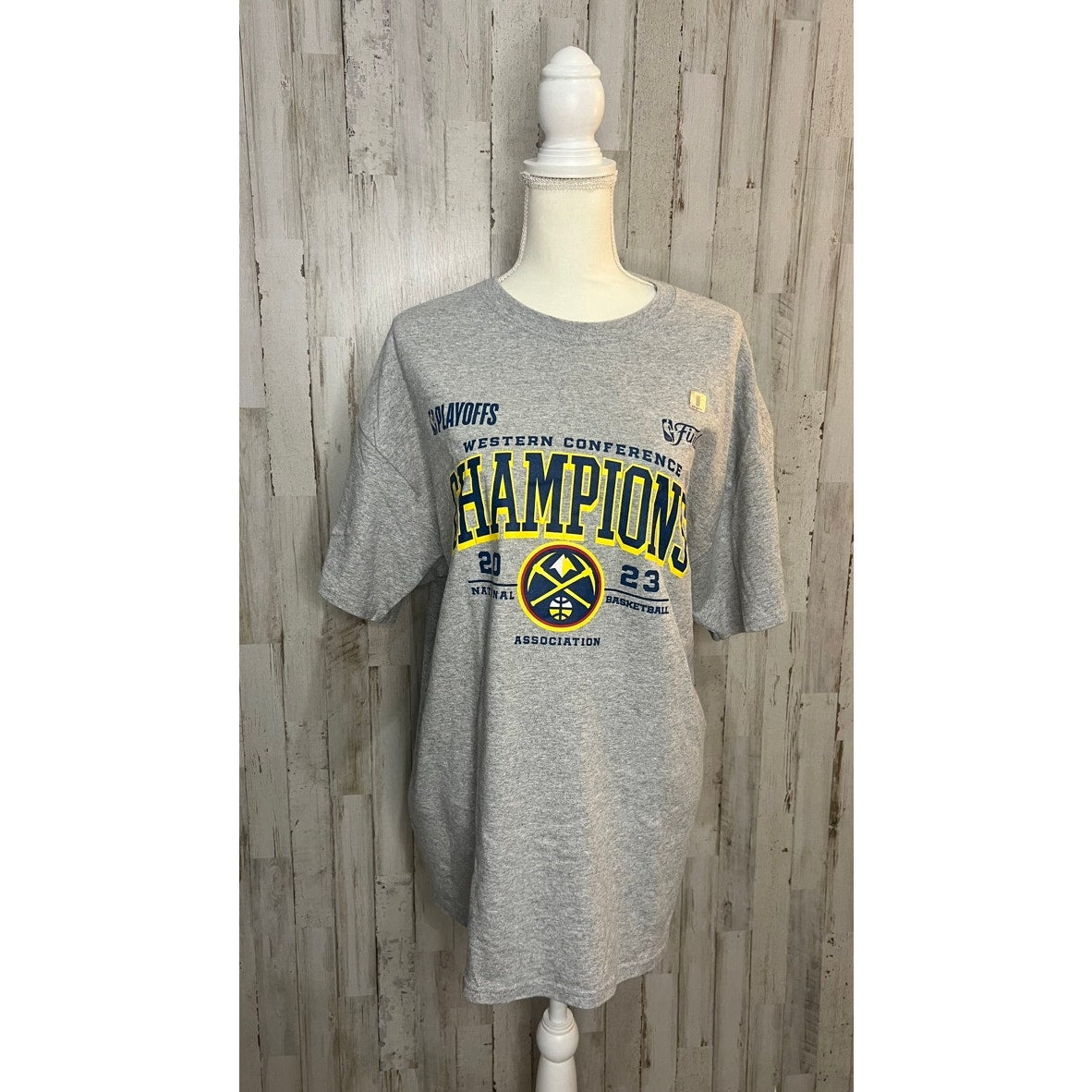 NWT Men's XL Denver Nuggets 2023 Western Conference Champs T-Shirt Gray