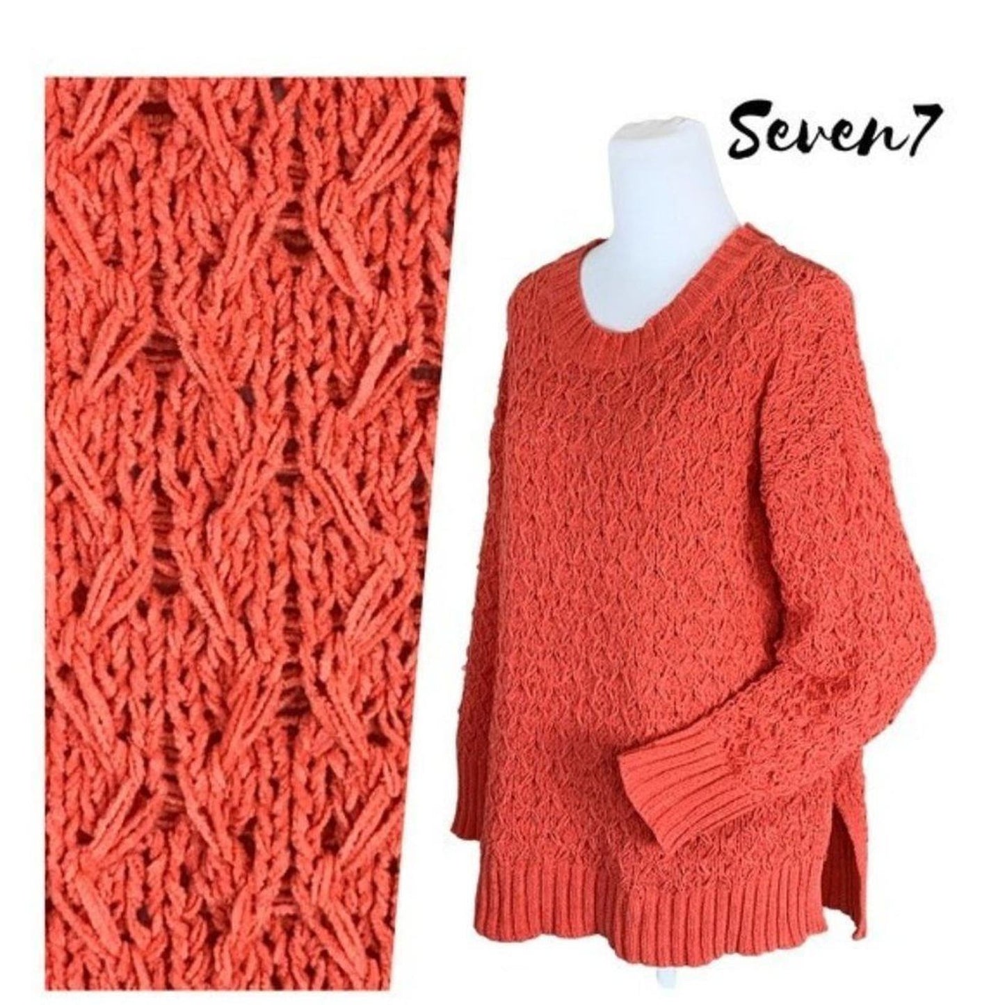 Seven 7 Chenille chunky coral sweater S NWT