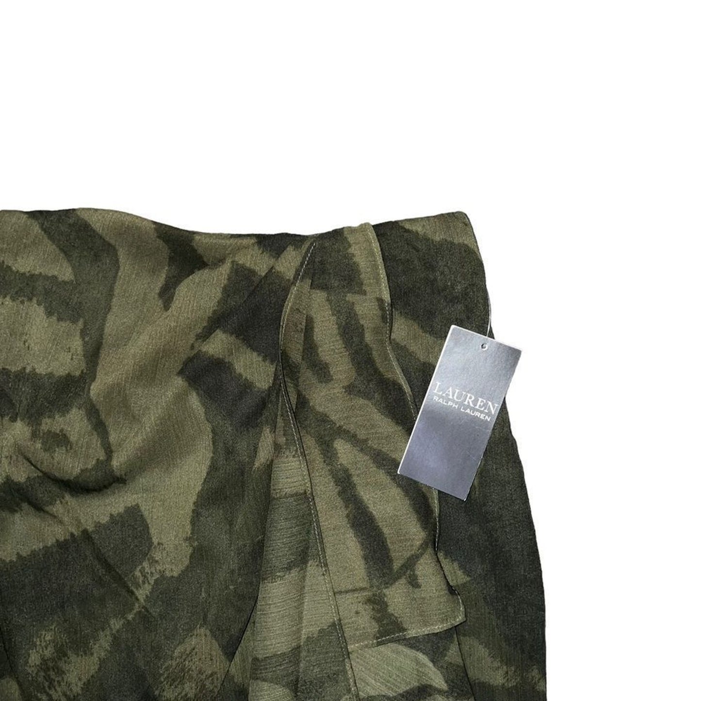 NWT Lauren Ralph Lauren Skirt Womens Size 2 Green Zebra Print Wrap Midi Ruffle