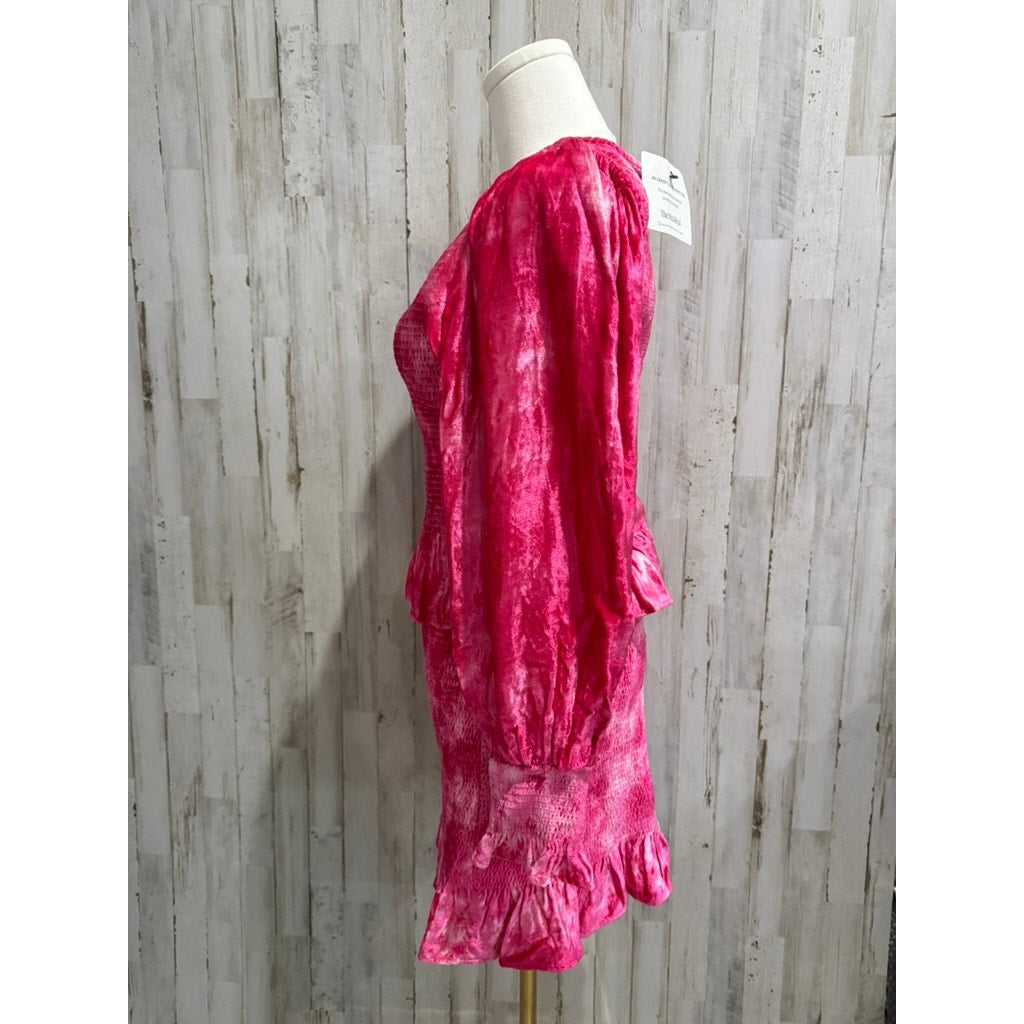 LoveShackFancy Evan Pink Tie Dye Velvet Mini Dress Size Medium