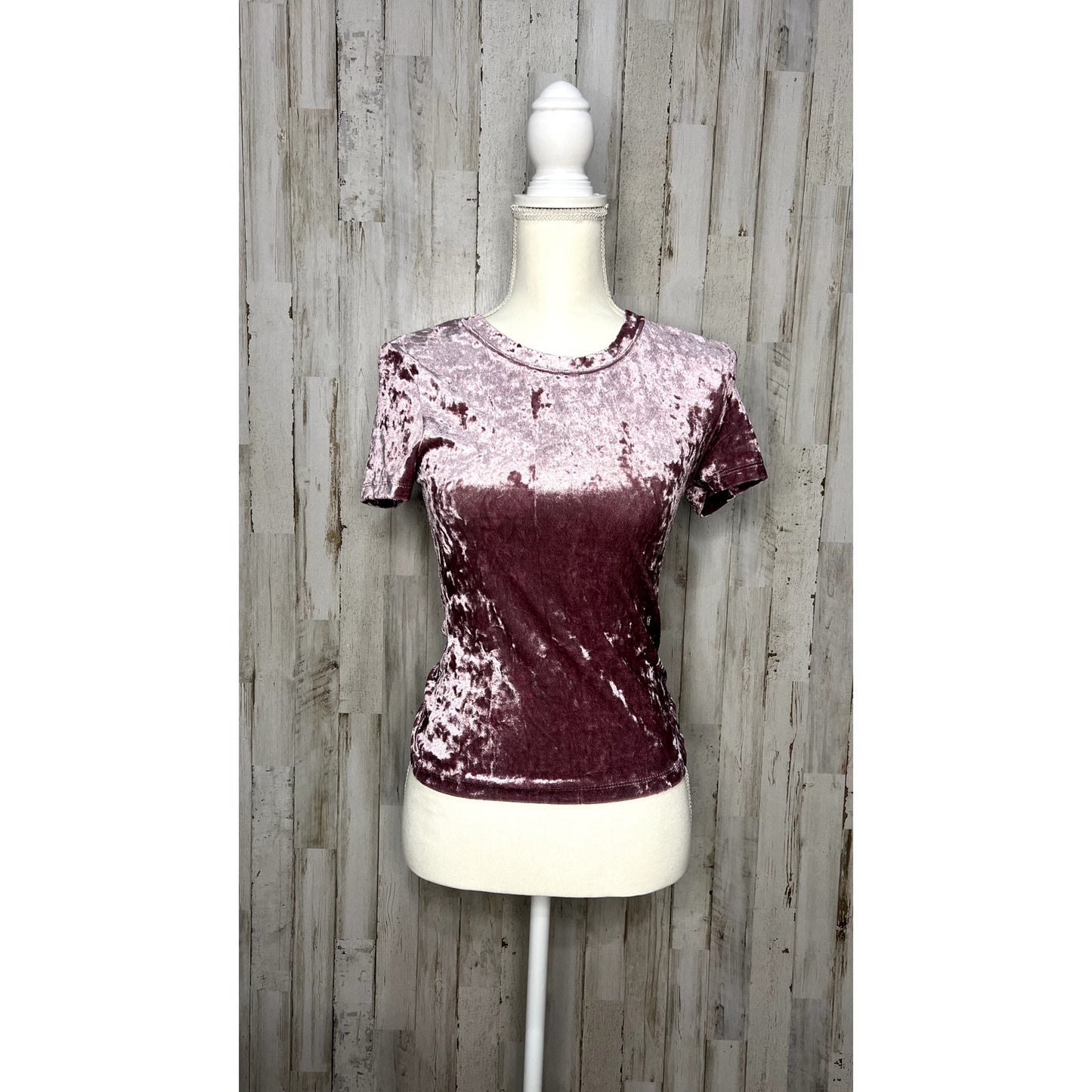 Free People Women's Size Small Pink Velvet Short Sleeve Baby Tee Top Casual