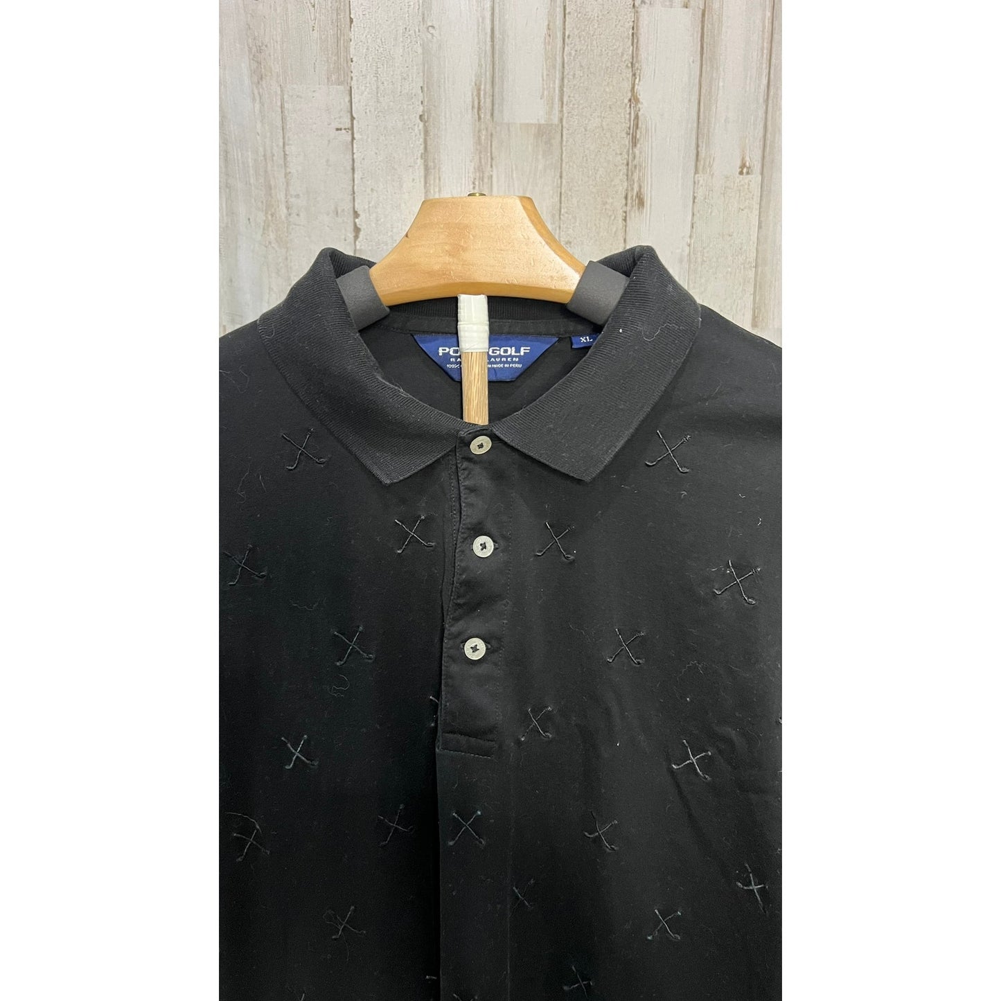 Ralph Lauren Men's XL Black Golf Club Embossed Polo Shirt Short Sleeve
