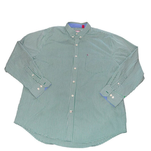 Izod Men's Green and White Plaid Long Sleeve Button Down Size Large