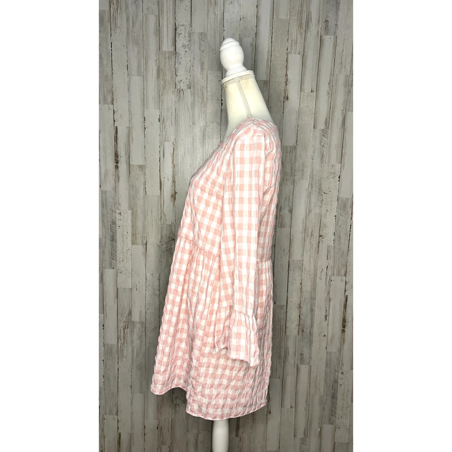 Urban Outfitters Women's Pink Gingham Mini Dress Size Medium Long Sleeve