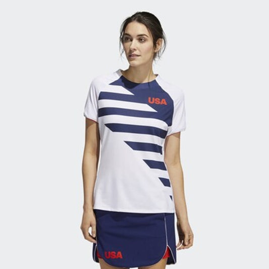Adidas Women's Team USA Olympic Polo Shirt White Striped Size Medium