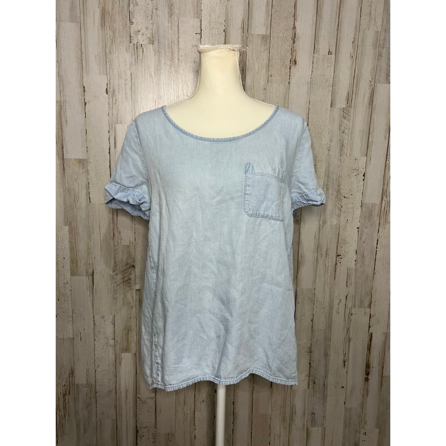 J Jill Denim Women's Medium Linen Blend Blue Short Sleeve Scoop Neck Top