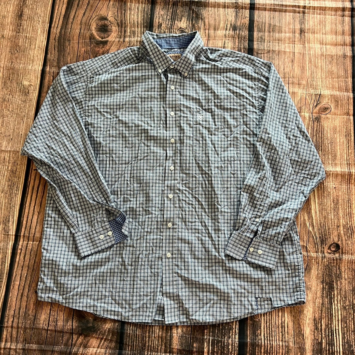 Ariat Men's 2XL Blue Plaid Wrinkle-Free Long Sleeve Button Down Shirt