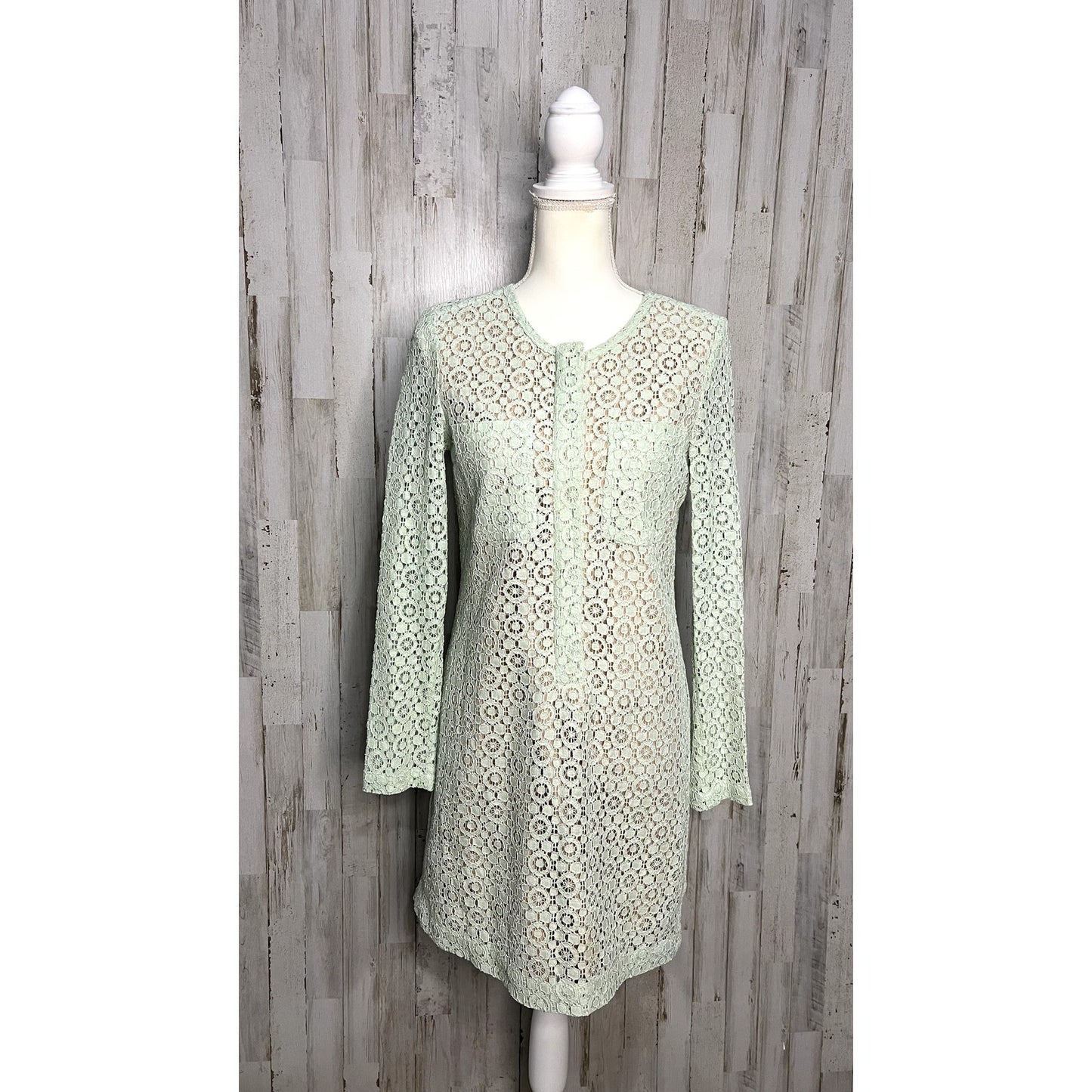 Victoria Beckham Small Green Lace Shift Dress Knee Length Party