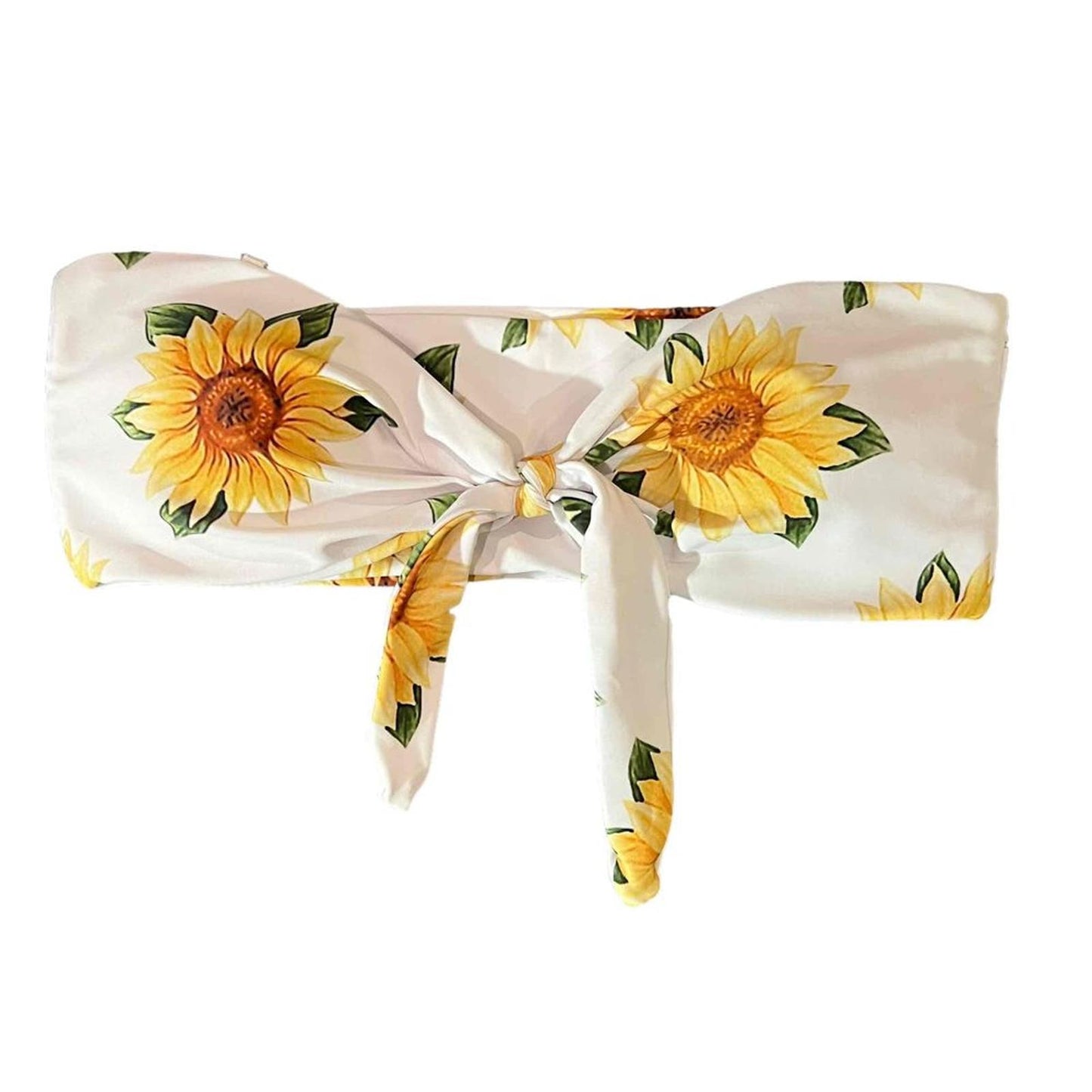 Zaful Tie-Front Sunflower Print Bandeau Strapless Bikini Top Size US 4