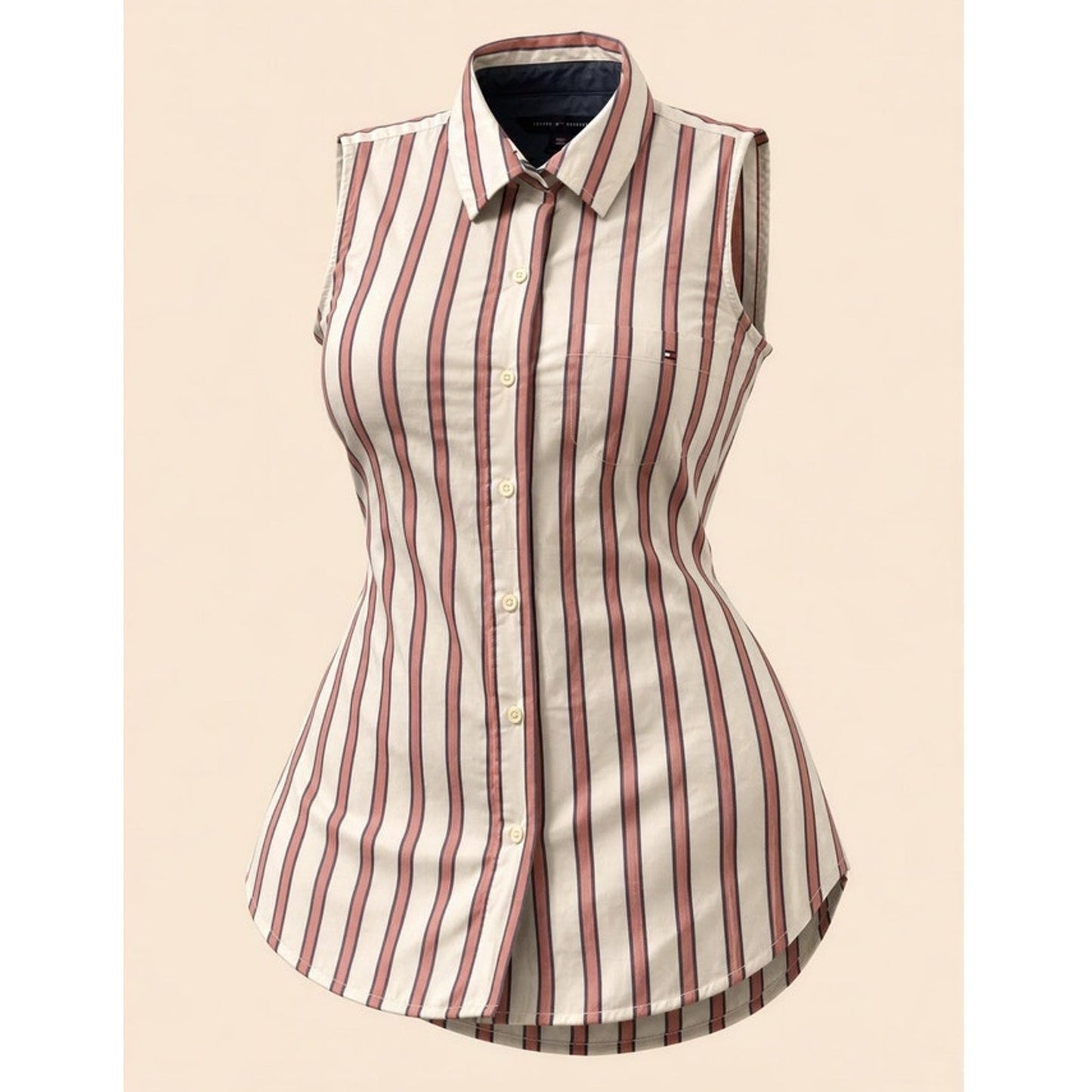 Tommy Hilfiger Shirt Womens XS Sleeveless Button Front Collared Striped