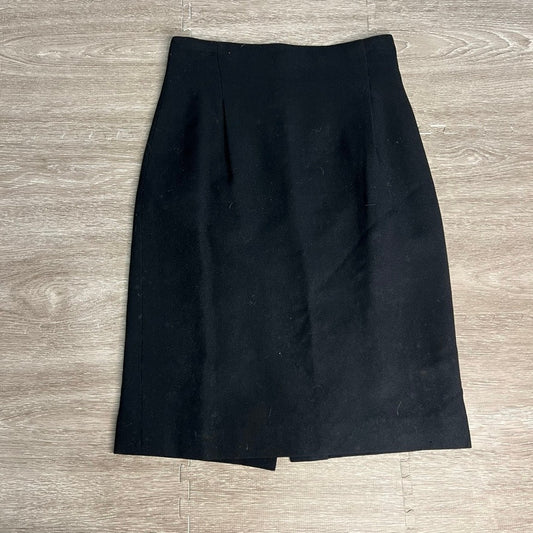 Ellen Tracy Vintage Black Wool Midi Pencil Skirt Size 6 Women's