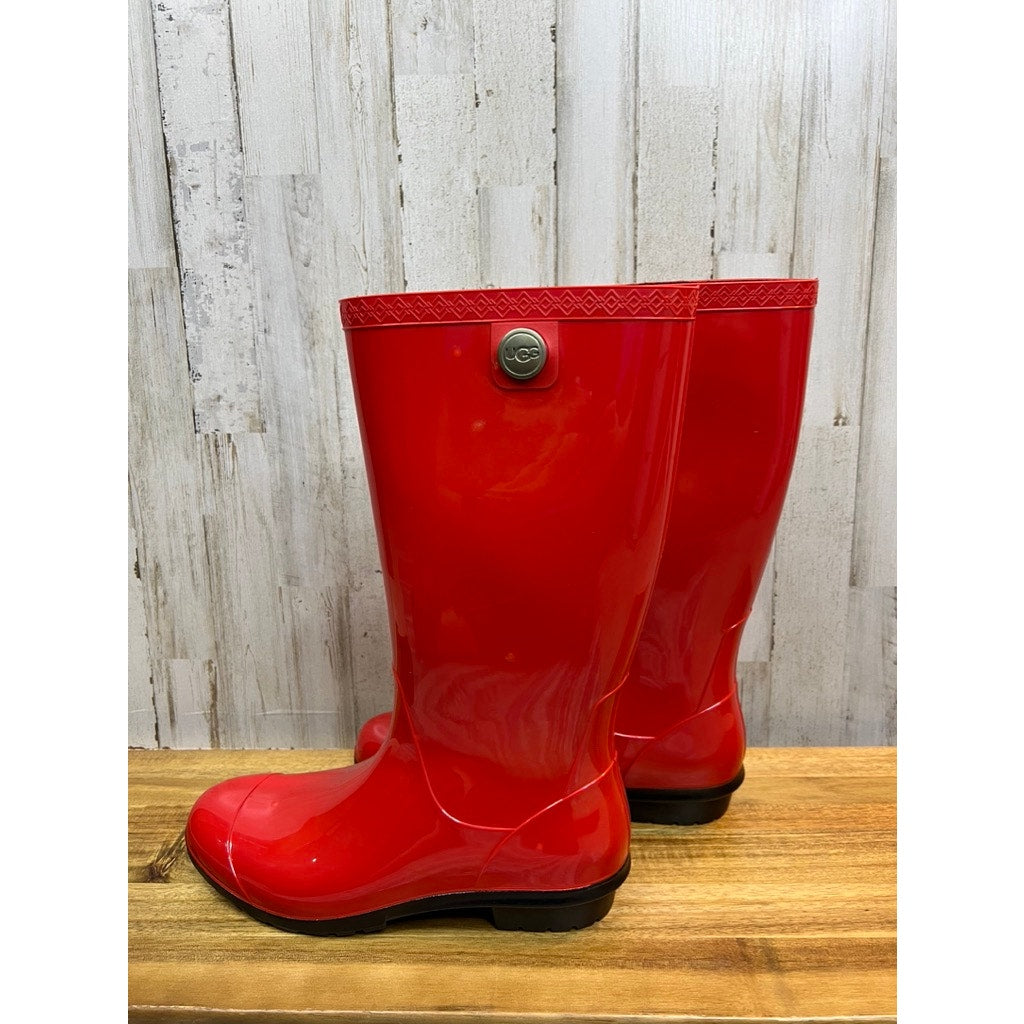 UGG Women's Red Glossy Shaye Rubber Rain Boots Size 9 Waterproof Knee High