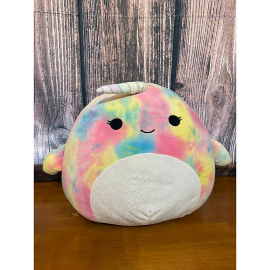 Squishmallows Navina the Narwhal Rainbow Tie Dye Plush Toy Medium 16"