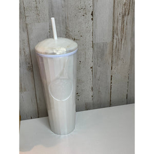 Starbucks Cold Cup Tumbler White Faceted Dome Lid w/ Straw 24 oz