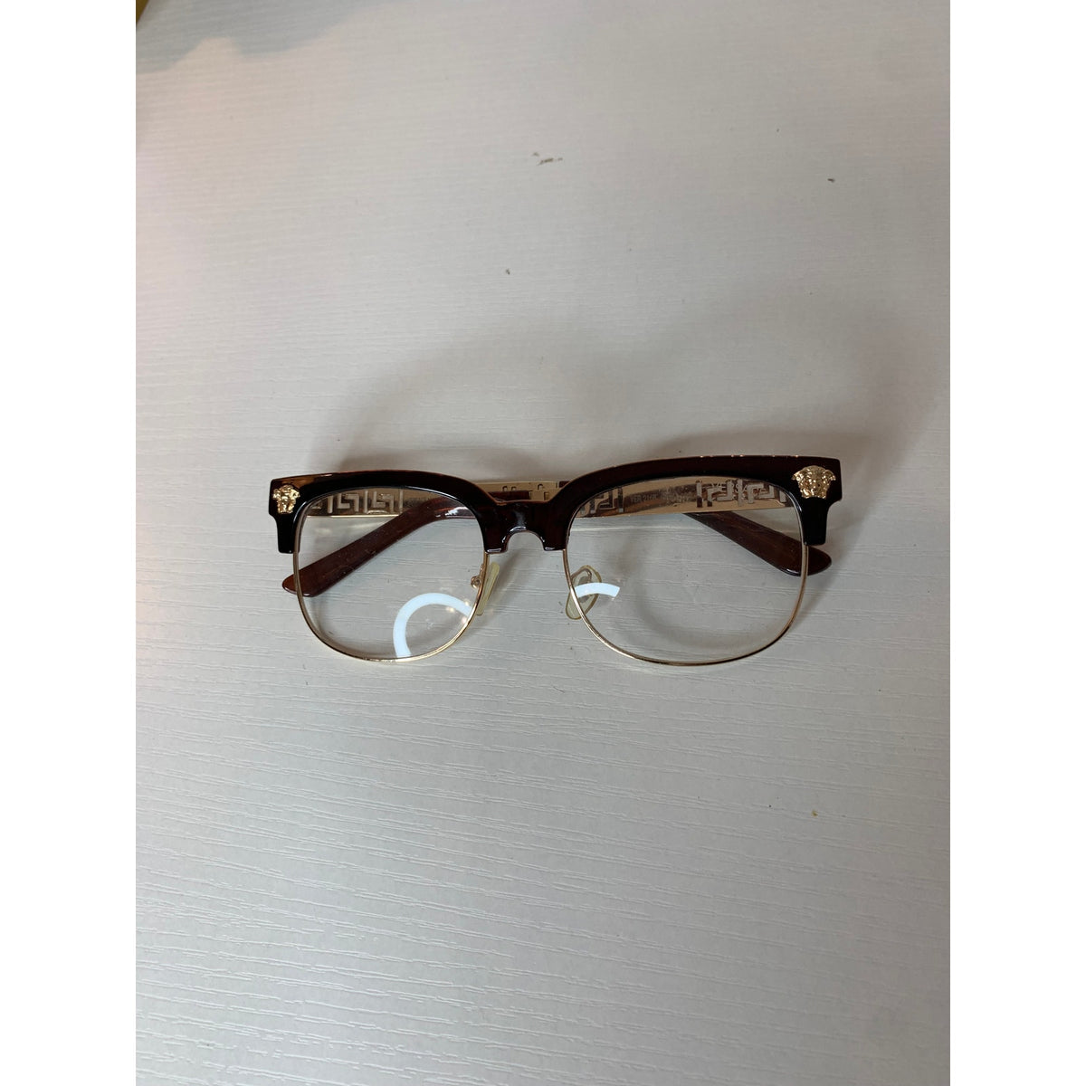 Versace Prescription Eyeglasses Frame Unisex Brown Gold Semi-Rimless Clubmaster Medusa