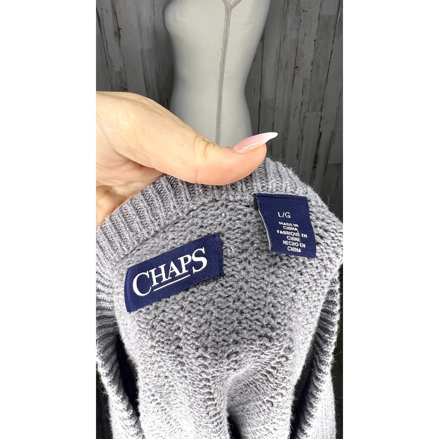 Chaps Women's Heather Gray Knit Pullover Sweater Size Large Long Sleeve