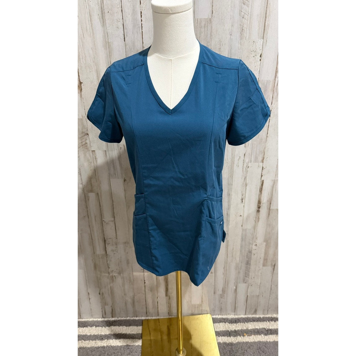 Adar Pro Scrub Top Womens XS Teal Caribbean Blue V-Neck Short Sleeve