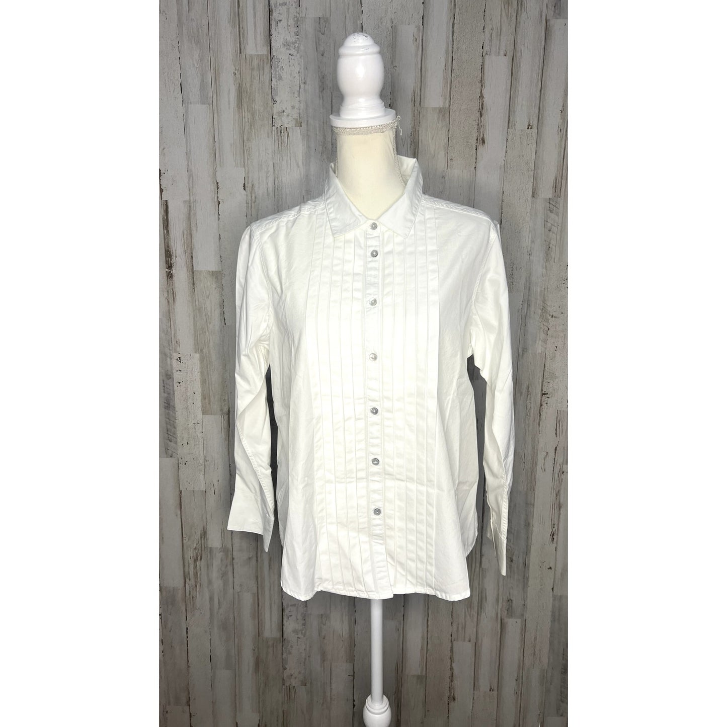 NWT Sundance Women's Tessa Tuxedo Pleated Button Down Shirt White Petite Medium