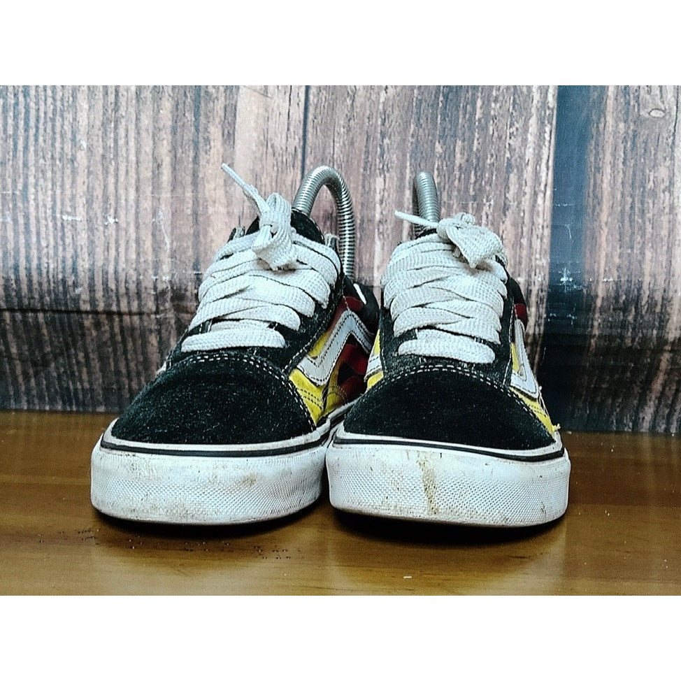 Vans Old Skool Flame Women's 5.5 Low Top Skate Black Red Yellow