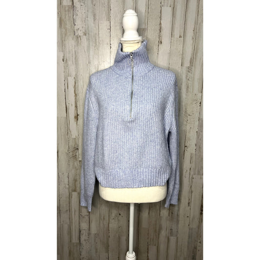 Jessica Simpson Women's Large Blue Ribbed Knit Half Zip Pullover Sweater