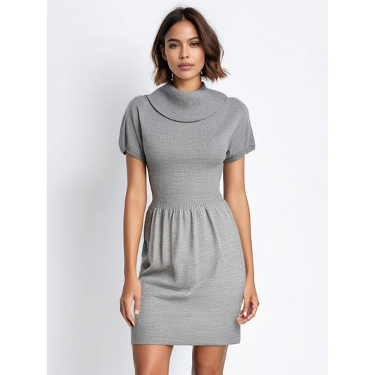 Ann Taylor LOFT Petites Gray Sweater Dress Medium Short Sleeve Cowl Neck