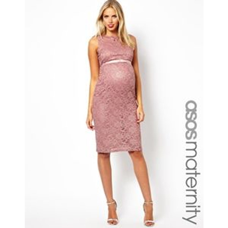 ASOS Maternity Pink Lace Sleeveless Knee Dress Size 4 Party Wedding