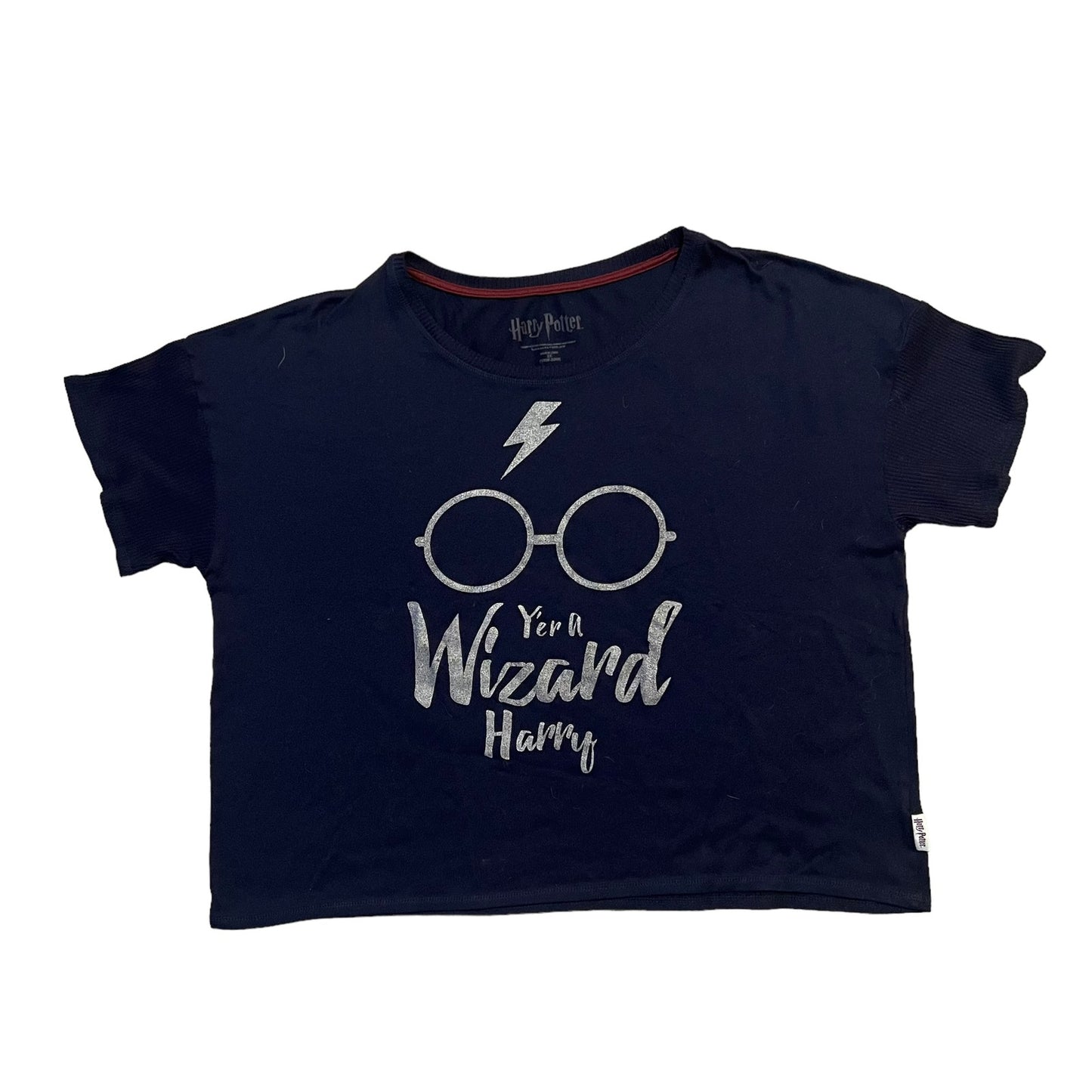 Harry Potter Women's XXL Navy Graphic Print "Yer a Wizard Harry" Cropped T-Shirt