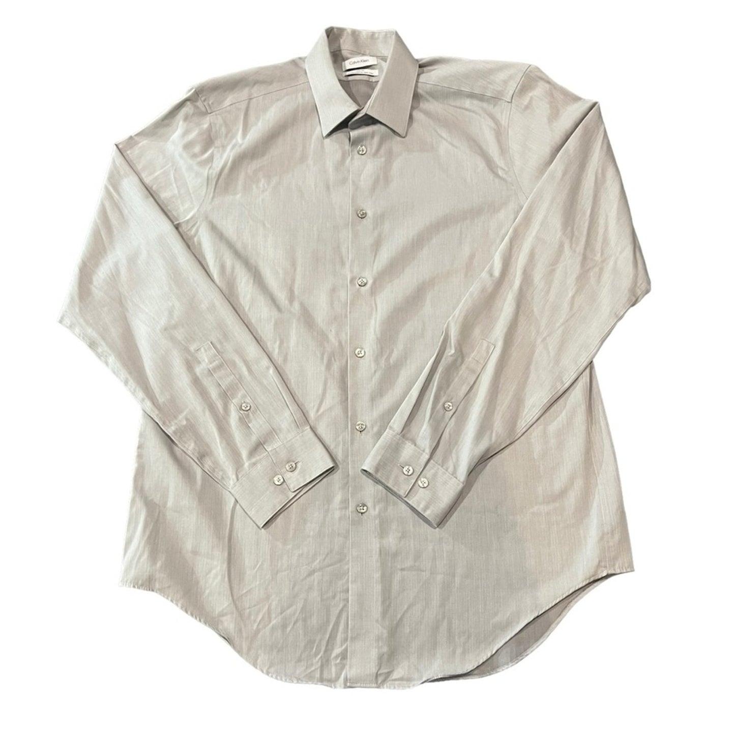 Calvin Klein Dress Shirt Mens 16 34/35 Gray Herringbone Slim Fit Non-Iron