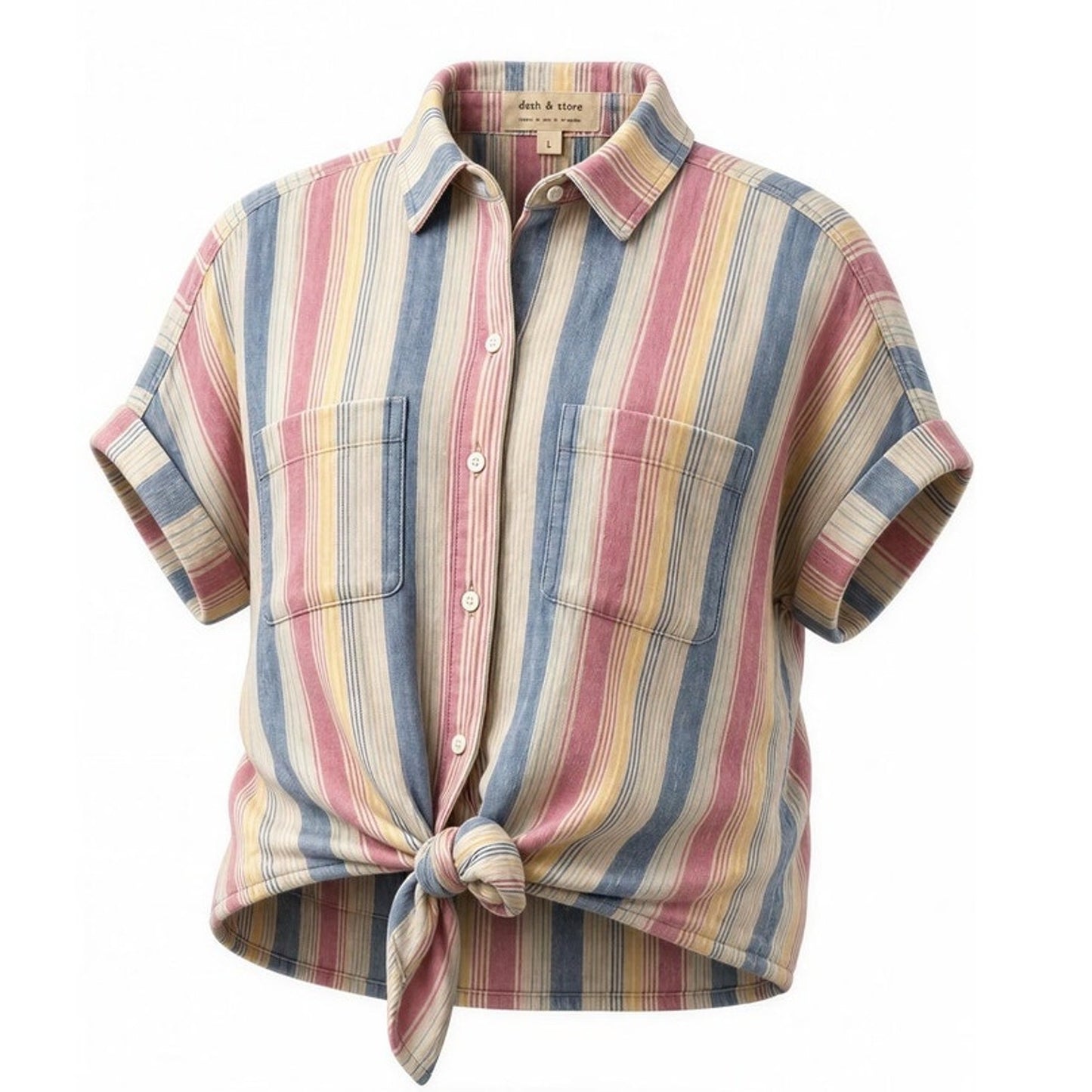 Cloth & Stone Shirt Womens Small Multicolor Striped Button Front Tie Hem