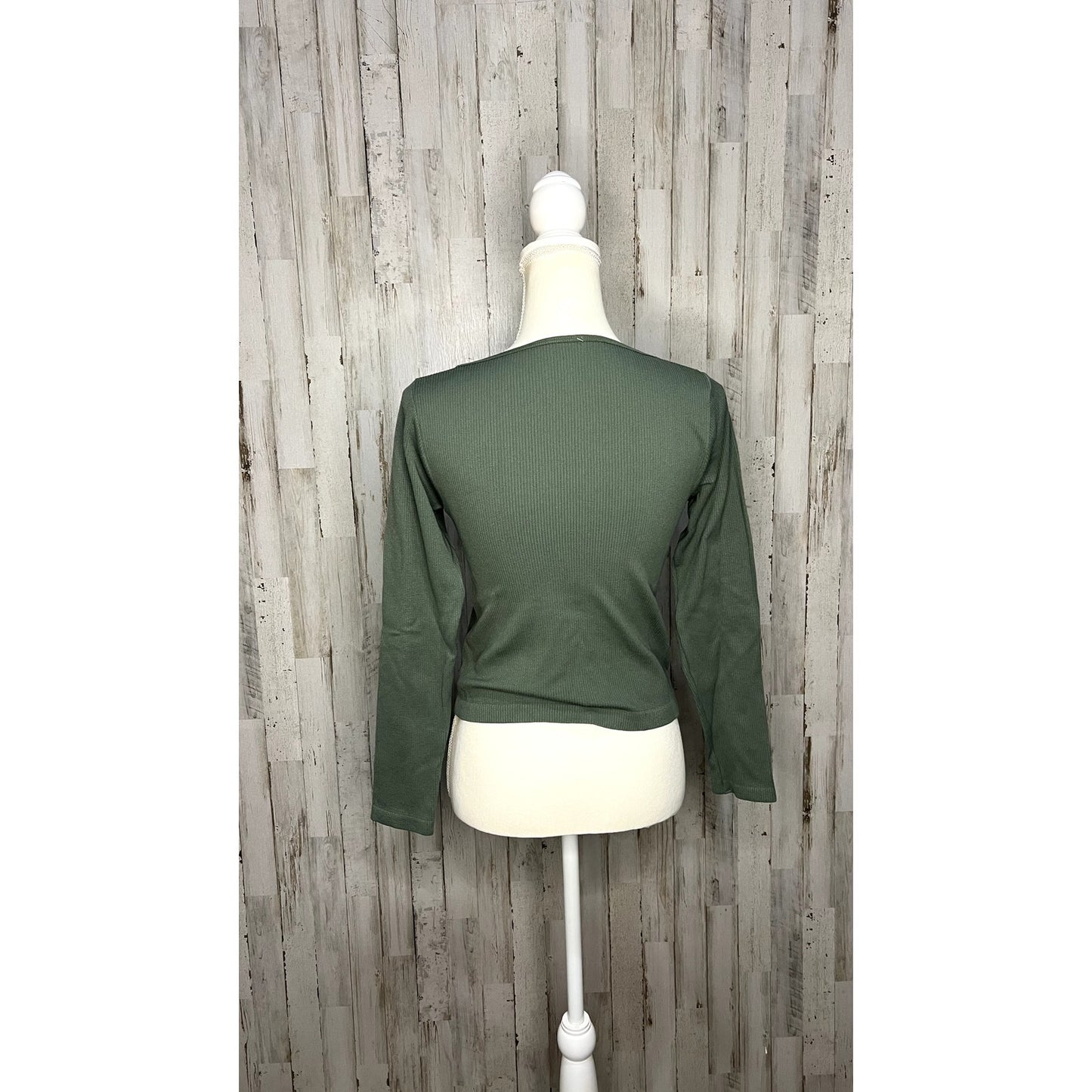 Aura Women's Green Square Neck Long Sleeve Blouse Size XL/XXL Casual