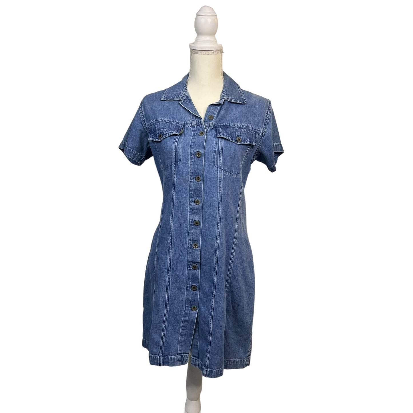 Bugle Boy Women's 8 Denim Dress Blue Dancer Embroidered Knee Length Casual