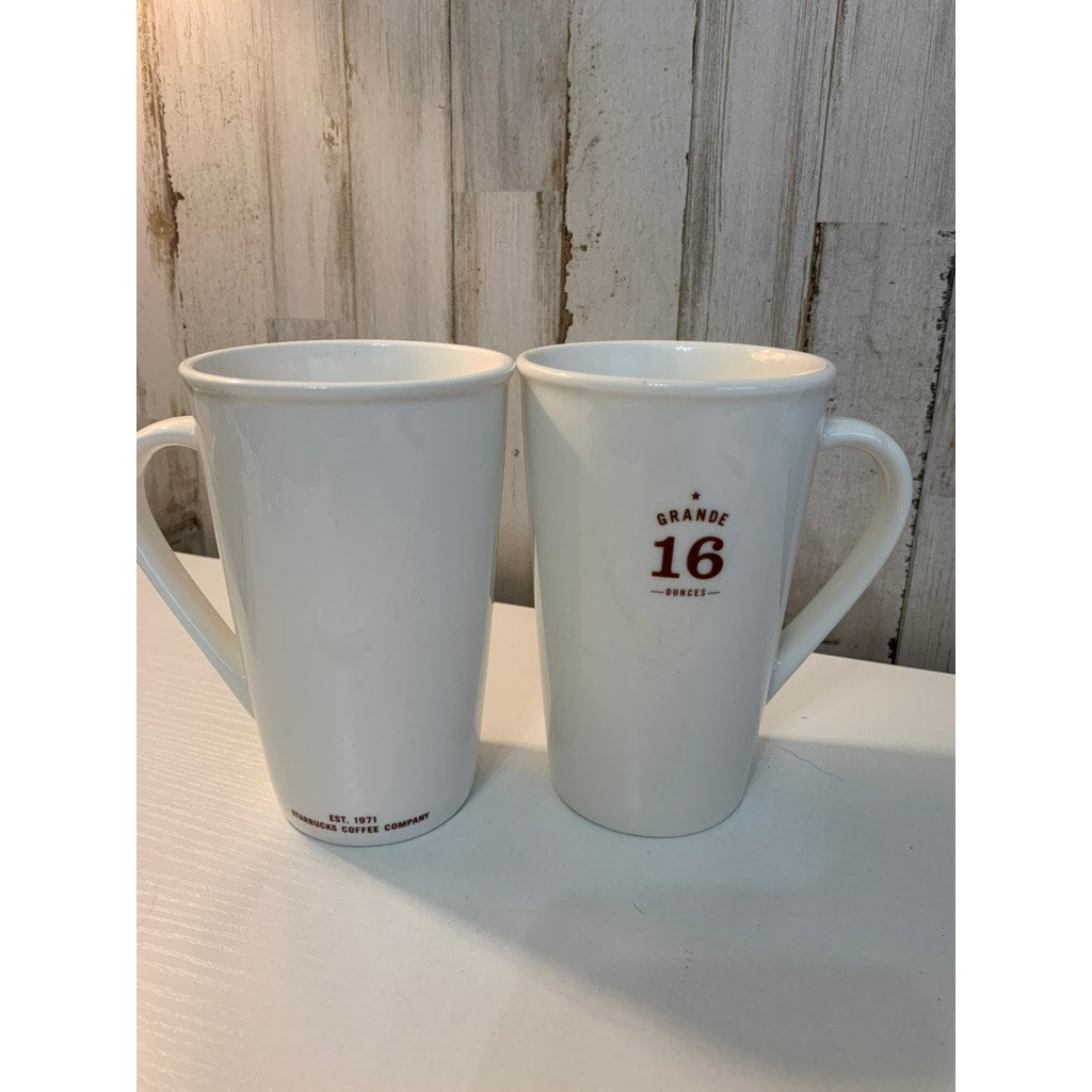 Starbucks Coffee Mugs Set of 2 White Logo Tall 16 oz Grande