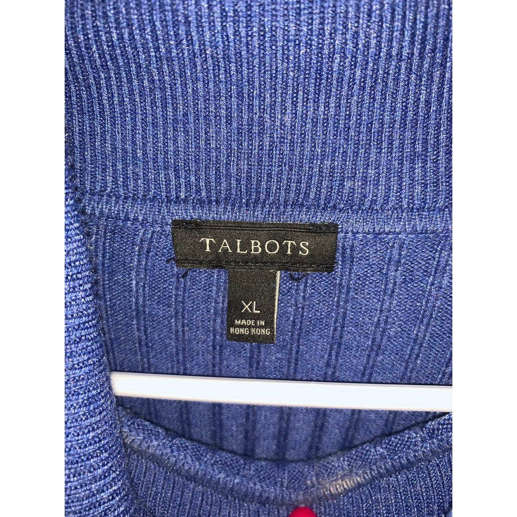 Talbots Women's XL Blue Ribbed Turtleneck Sweater Long Sleeve Casual