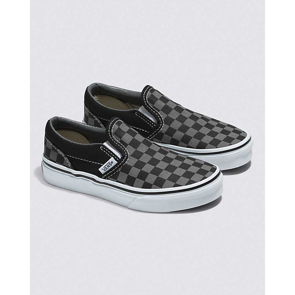 Vans Kids Classic Slip-On Checkerboard Black/Pewter Canvas Sneakers Size 13.0