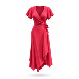 Halston Dress Womens Petite Small Pink Faux Wrap Maxi V-Neck