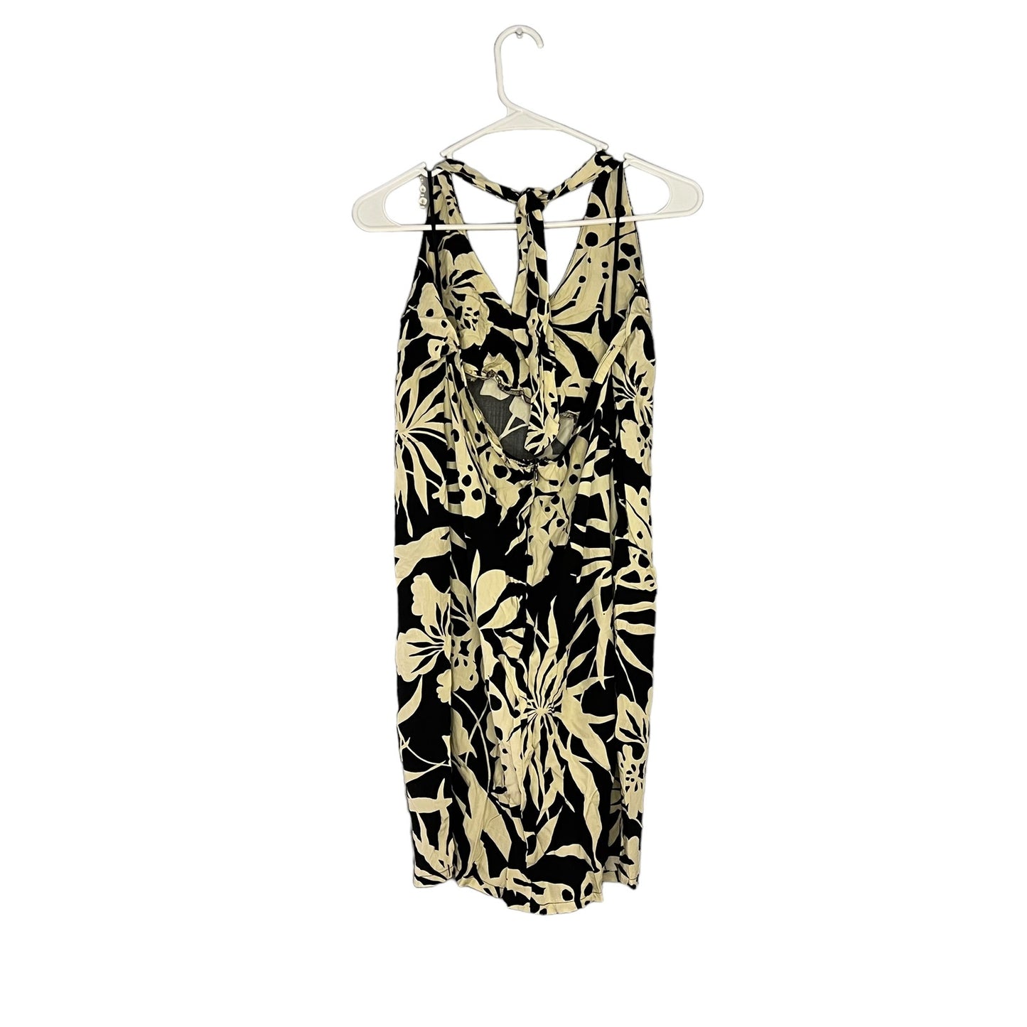 Kahala Women's 12 Hawaiian Print Black/Beige Rayon Sleeveless A-Line Sundress