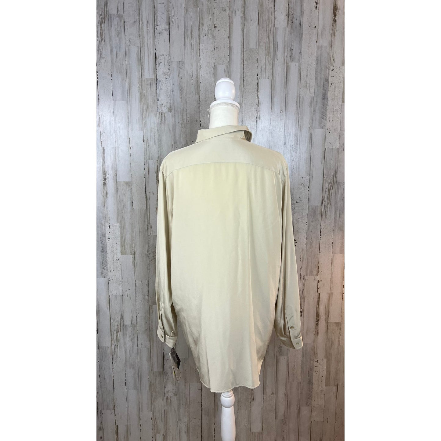 NWT Nygard Collection Women's Large Silk Button Down Blouse Beige Long Sleeve