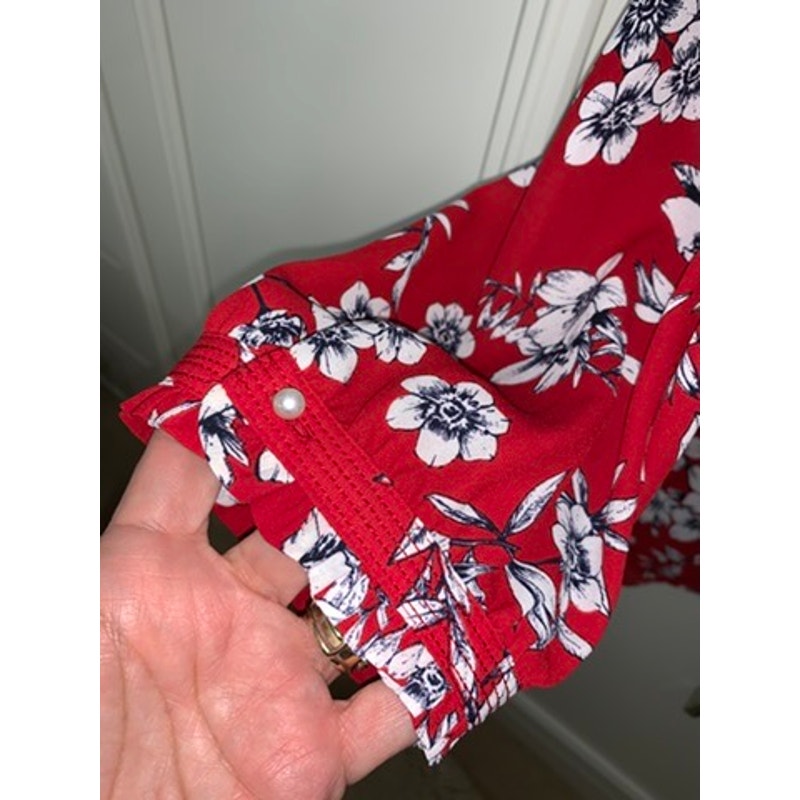 Karl Lagerfeld Paris Women's XXL Red Floral Ruffle Blouse Long Sleeve