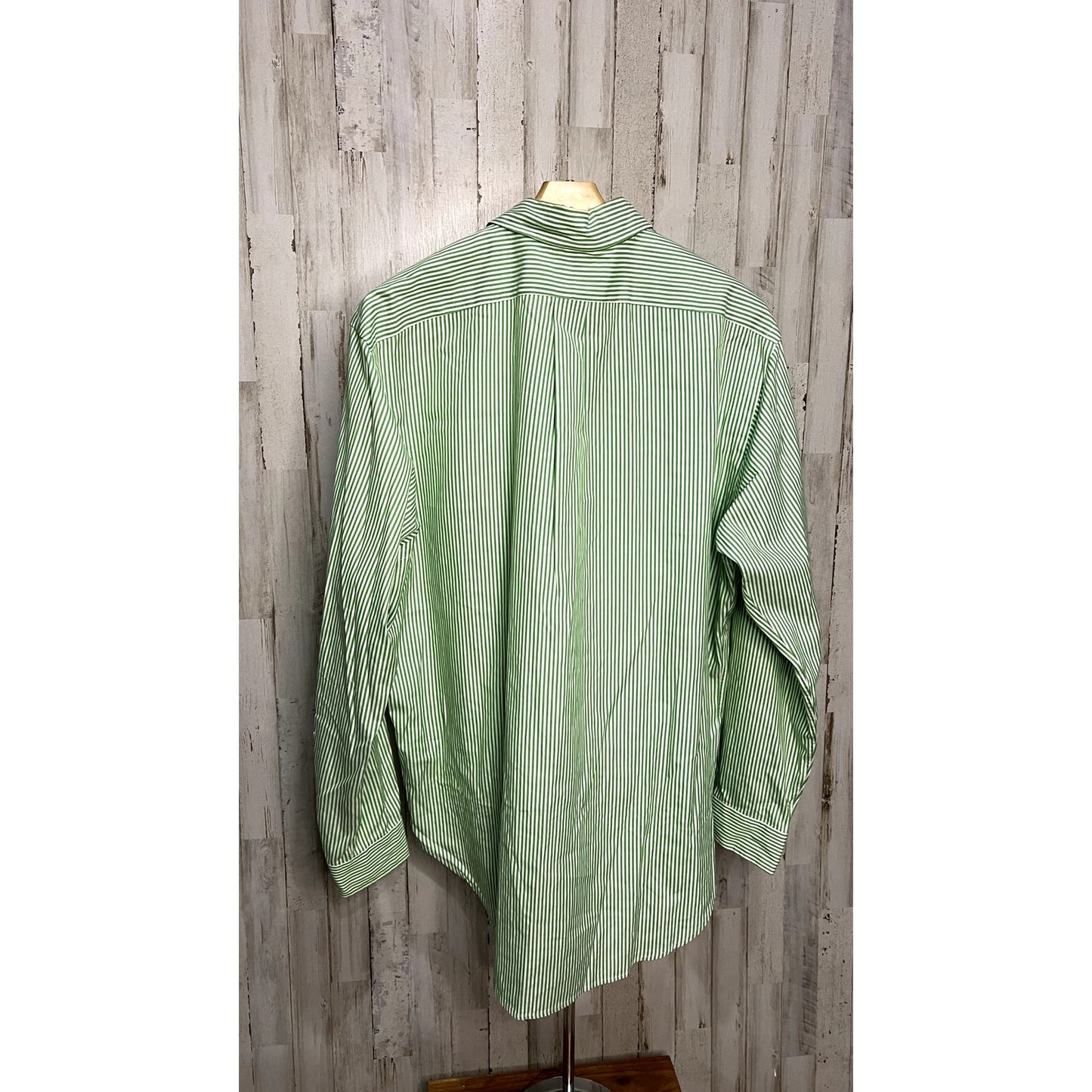 Ralph Lauren Men's 16.5 Green Striped Long Sleeve Button-Up Shirt