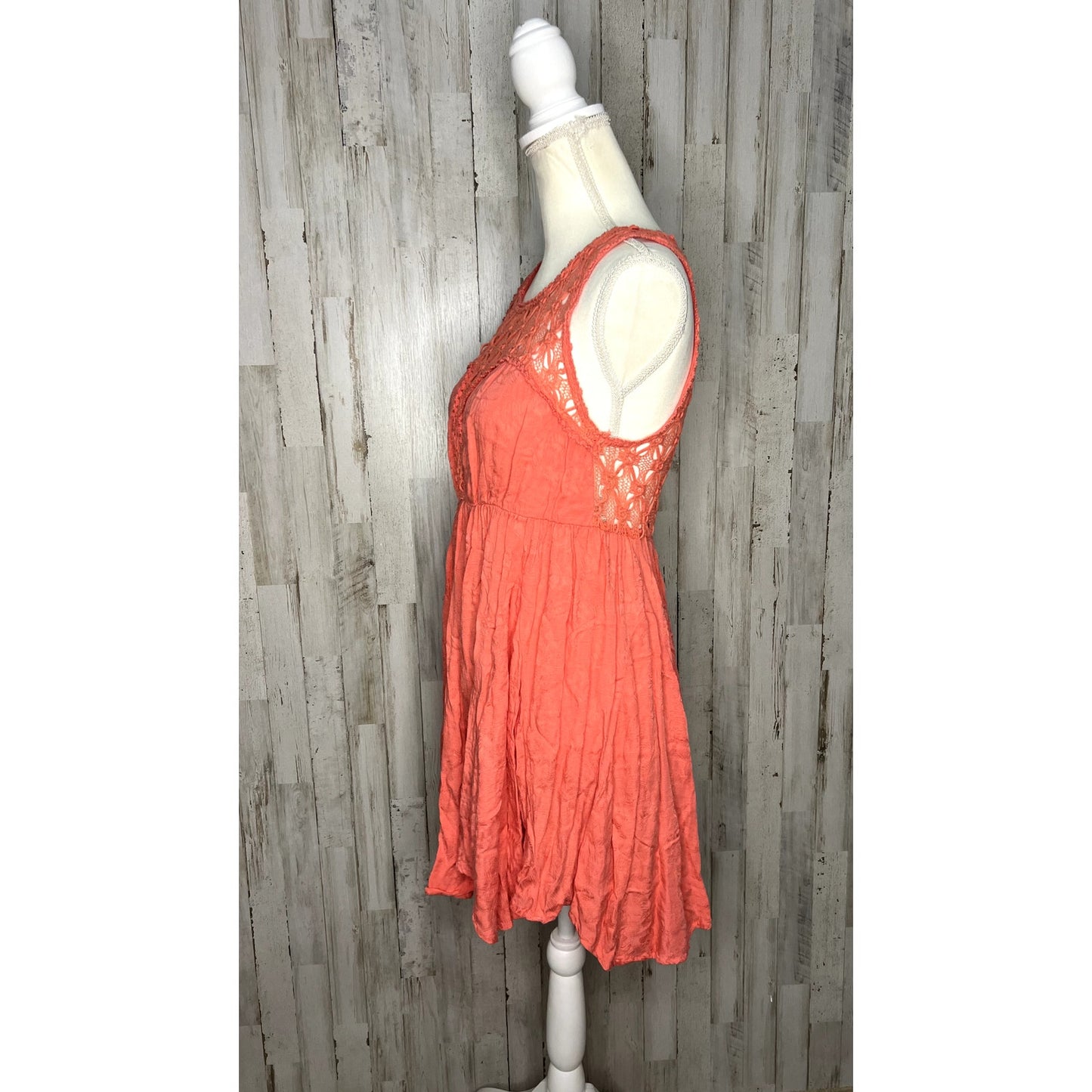 Free People Women's Size Coral Pink Small Fiesta Crochet Lace Boho Dress