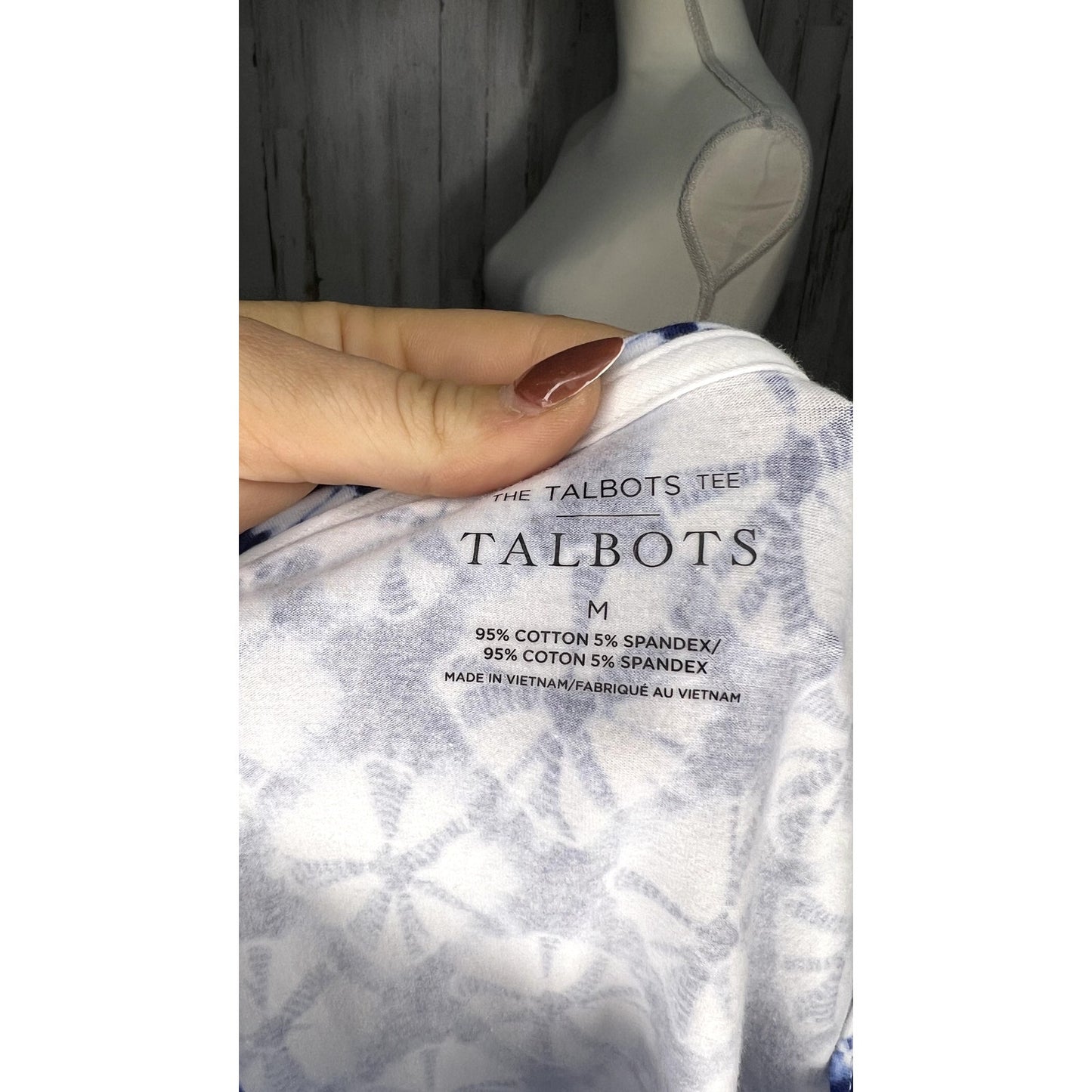 Talbots Women's Medium Tie Dye Blue Sand Dollar Crewneck Short Sleeve Tee