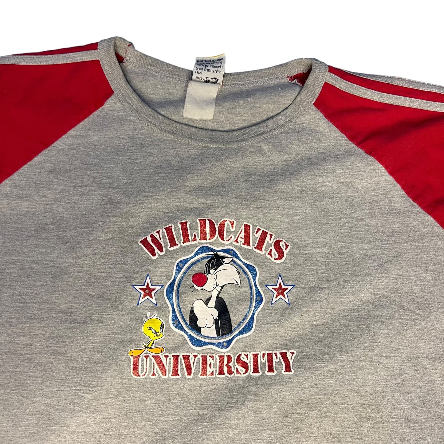 Vintage Women's XL Looney Tunes Wildcats University Short Sleeve Raglan T-Shirt