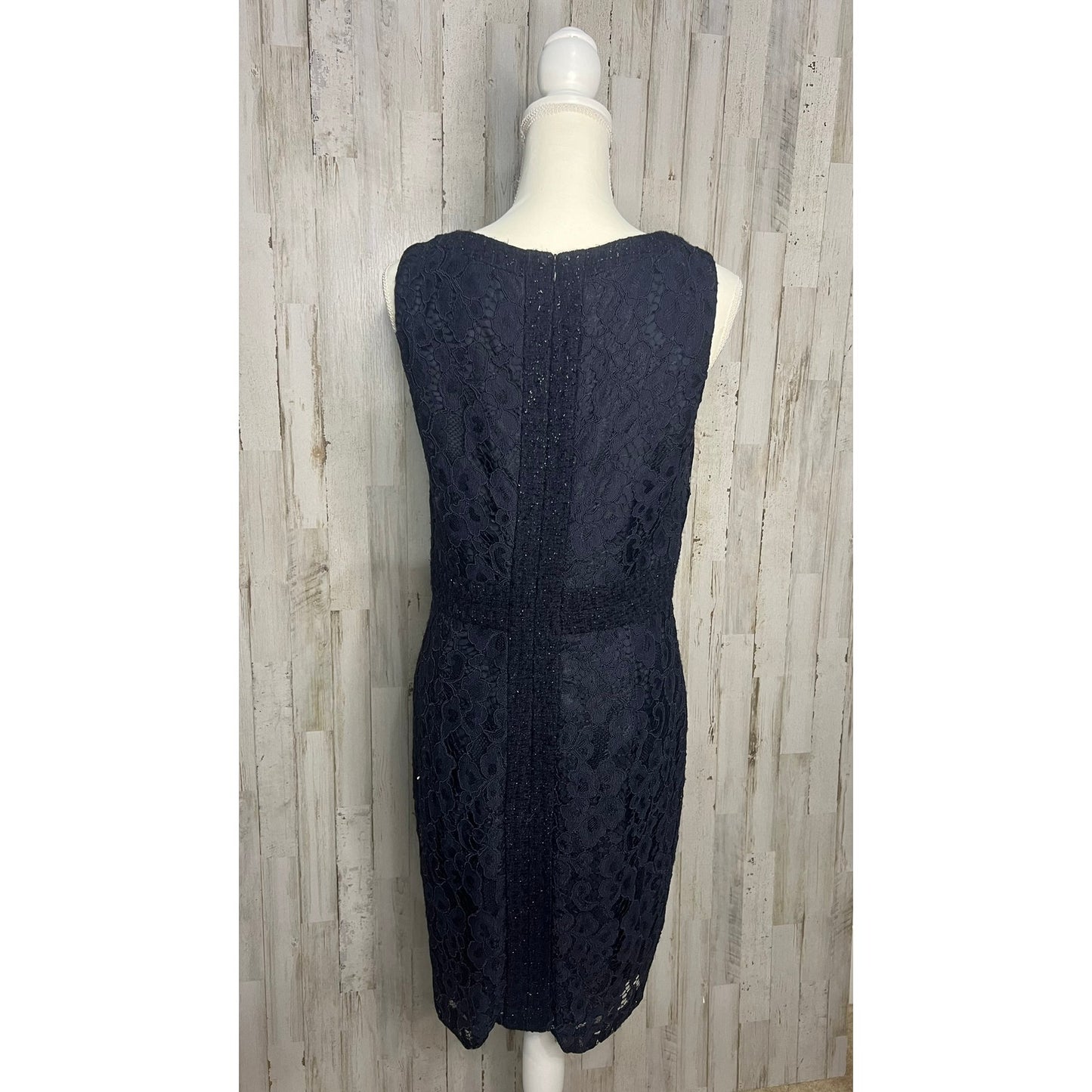 Trina Turk Women's Size 10 Navy Blue Sleeveless Lace Sheath Dress Short