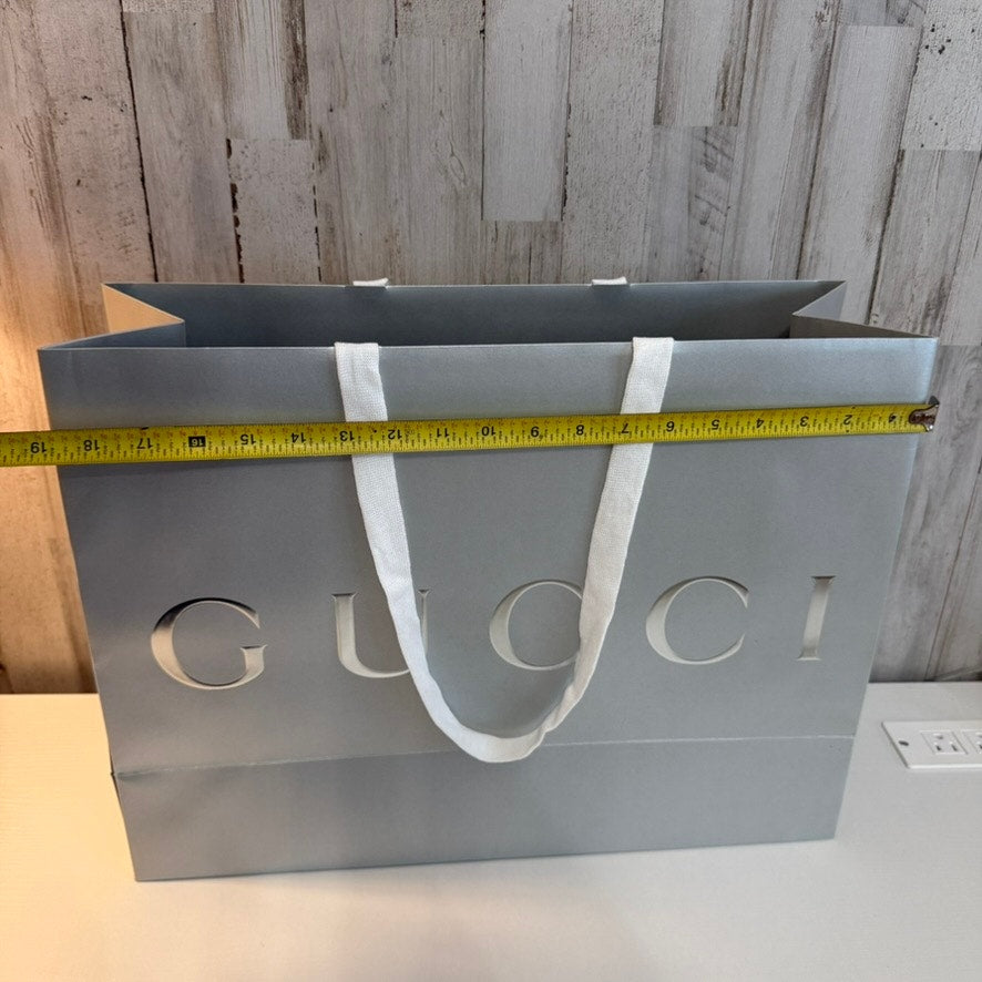 Gucci Large Metallic Silver Shopping Gift Bag White Ribbon Handles