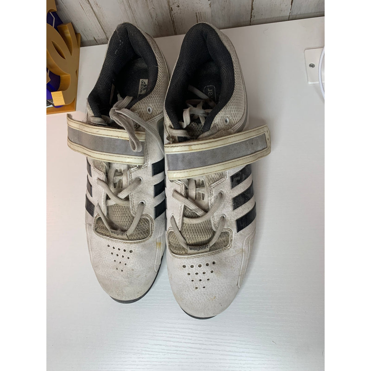 Adidas Adipower Weightlifting Shoes Mens 11.5 White Black Lifting Shoe Strap Gym