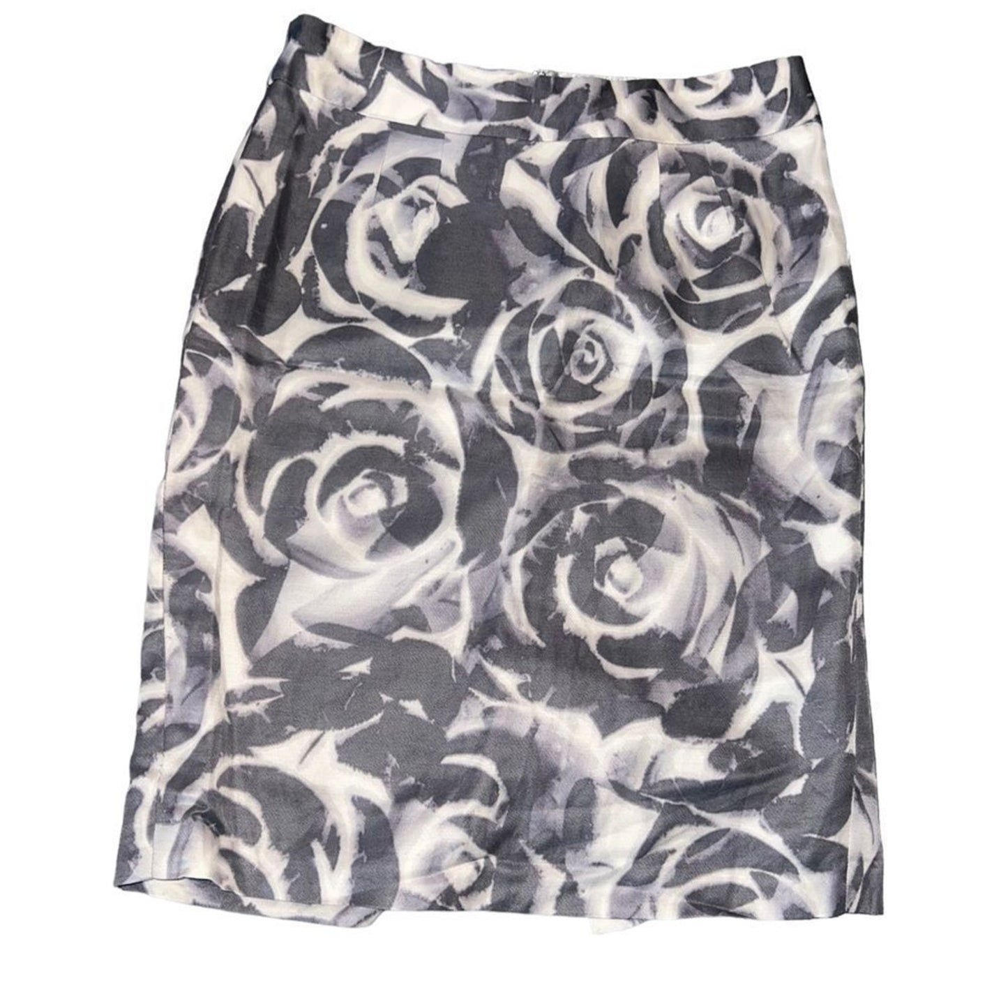 Banana Republic Skirt Womens Size 6 Gray White Rose Floral Pencil Knee