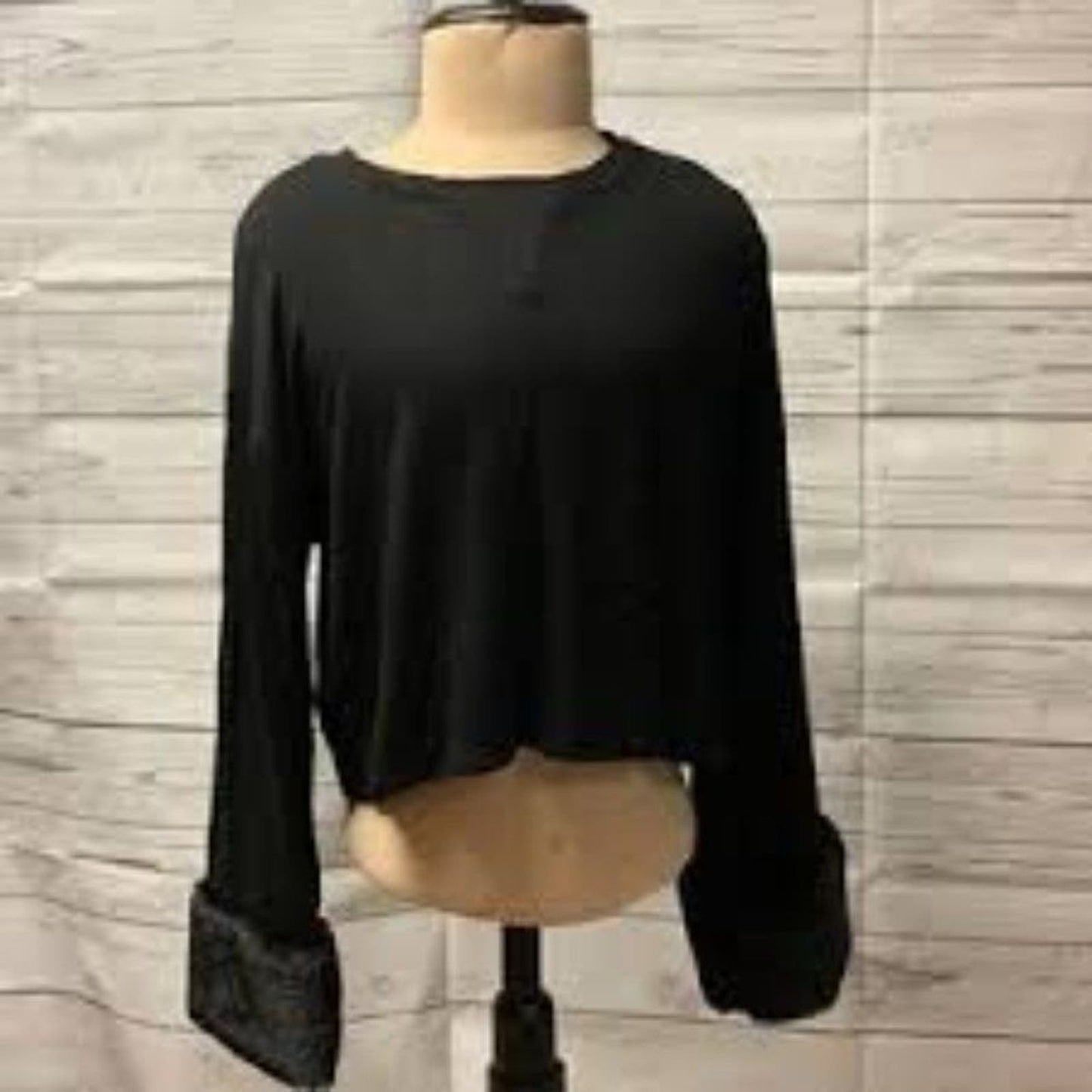 Altar’d State Crop Top Faux Fur Black Size Medium