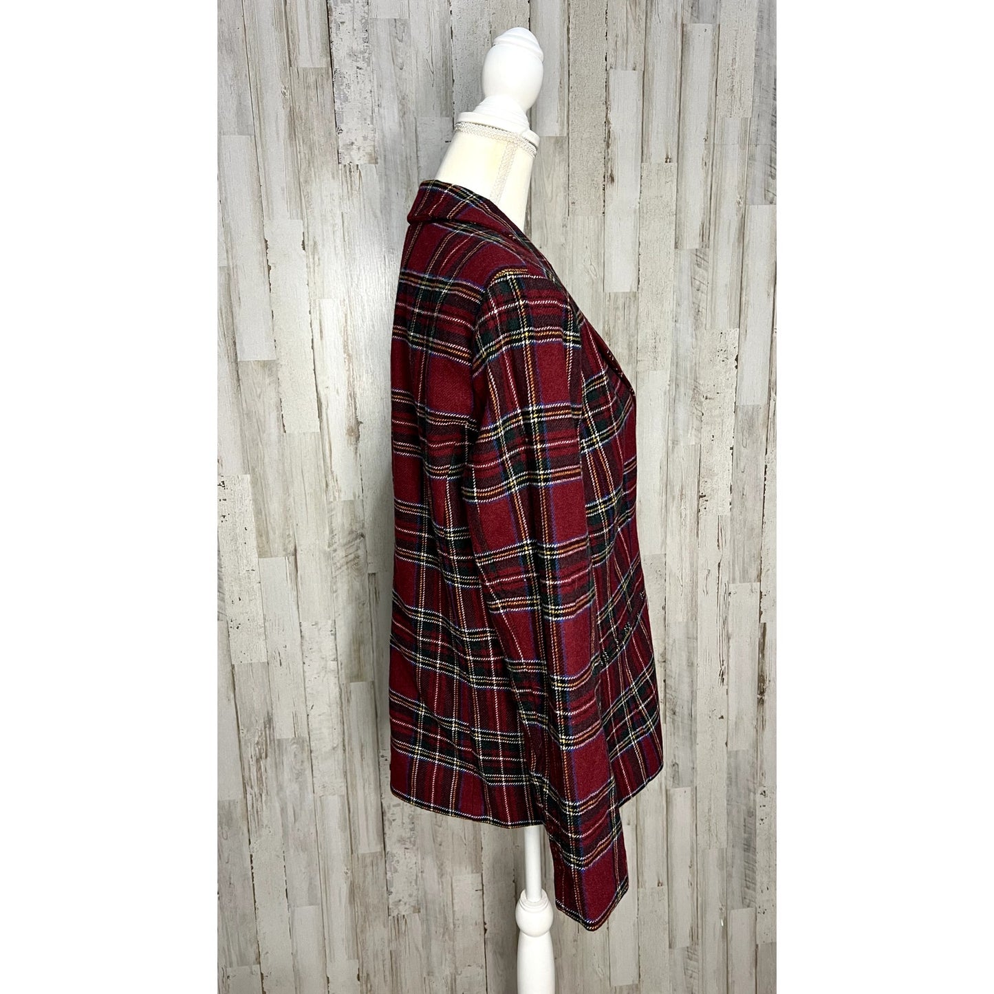 NEW Chadwicks Women's Plaid Wool Blazer Red Size 12P Mid-Length Jacket