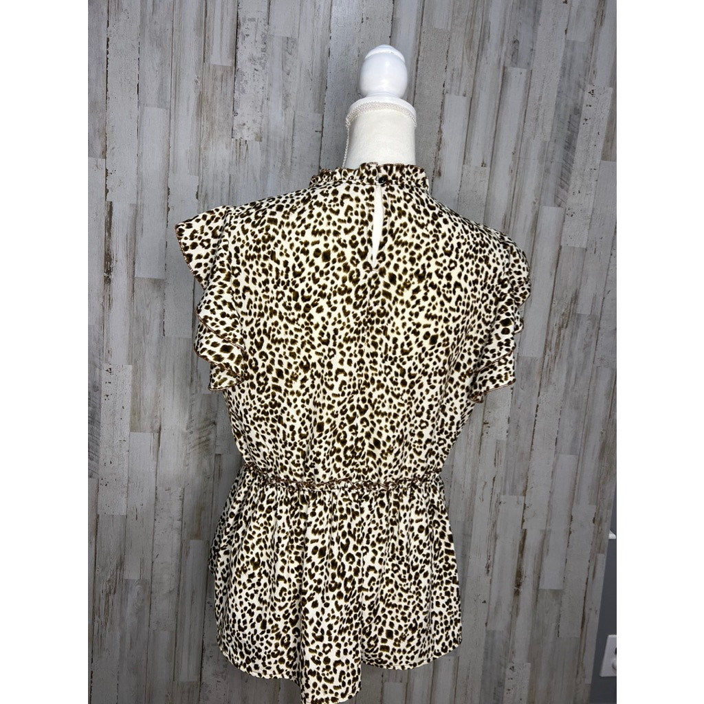 FSLapparel Women's Medium Cheetah Print Ruffle Sleeve Knee Length Dress