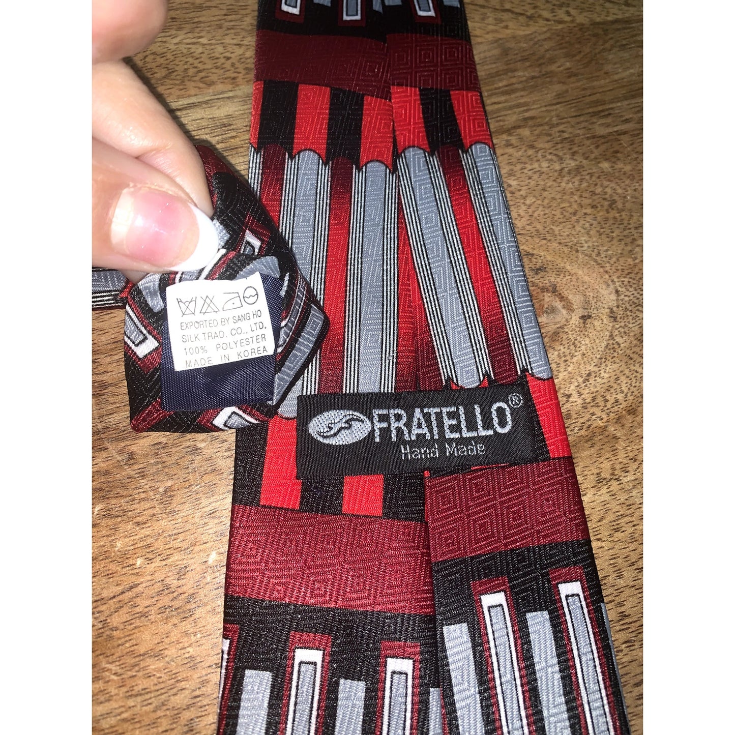 Fratello Men's Handmade Striped Necktie Red & Gray Designer Tie